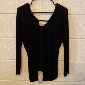 long Black sleeve jeweled top